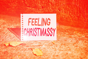 Handwriting text Feeling Christmassy. Conceptual photo Resembling or having feelings of Christmas festivity Empty Spiral Bound Notebook Sheet Torn Off Folded in Half Dried Leaves