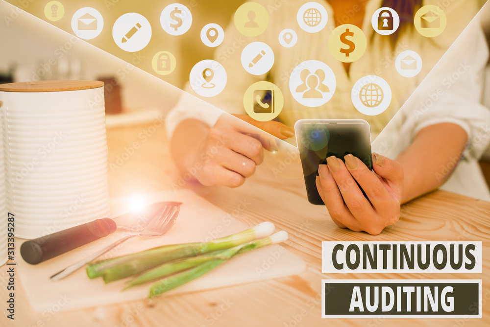 Poster writing note showing continuous auditing. business concept for internal process that examines accoun