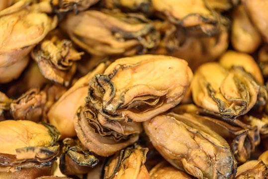 close up of dried abalone (or Haliotis) in  food market.