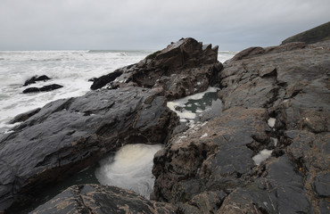 Rock pools at Tregardock Beach North Cornish Coast