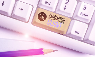 Text sign showing Satisfaction Client. Business photo showcasing benefits which customers get from...