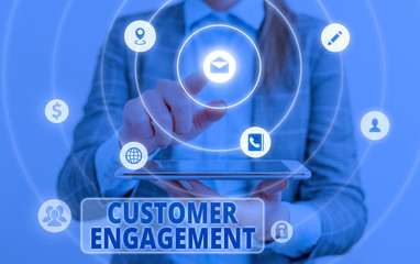 Conceptual hand writing showing Customer Engagement. Concept meaning the emotional connection between a customer and a brand
