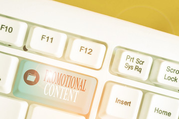 Conceptual hand writing showing Promotional Content. Concept meaning persuade target audiences of...