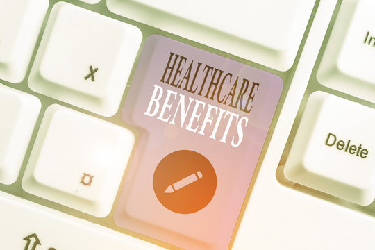 Handwriting text writing Healthcare Benefits. Conceptual photo use the health services without risk of financial ruin