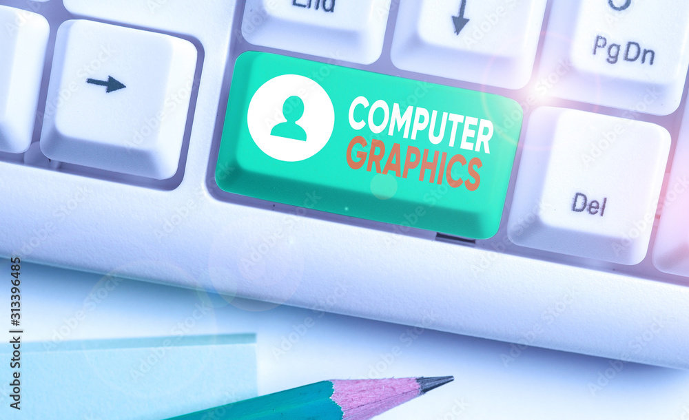 Poster handwriting text computer graphics. conceptual photo visual representations of data displayed on a m