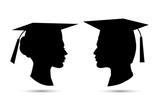 Graduation student profile vector illustration isolatedon white black silhouette