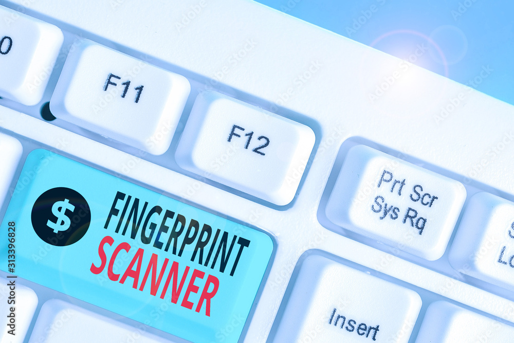 Poster word writing text fingerprint scanner. business photo showcasing use fingerprint for biometric valid