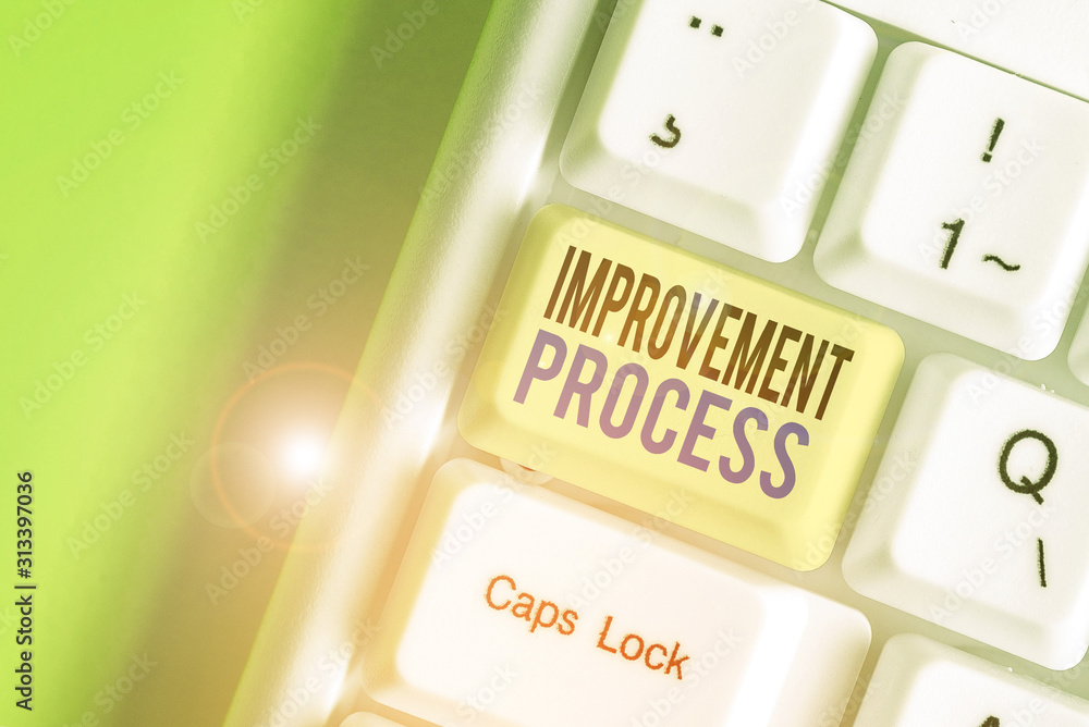 Poster writing note showing improvement process. business concept for ongoing effort to improve products an