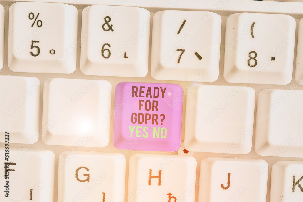 Poster writing note showing ready for gdpr question yes no. business concept for readiness general data pro