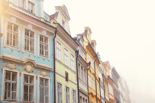 Prague with old beautiful houses in the winter