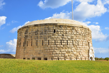 Fort Tigne is a historic landmark at Tigne Point peninsula, Sliema town, Malta, Mediterranean seashore - 313397684
