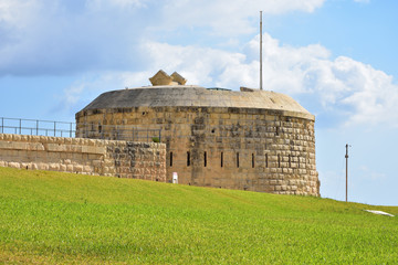 Fort Tigne is a historic landmark at Tigne Point peninsula, Sliema town, Malta, Mediterranean seashore - 313397693