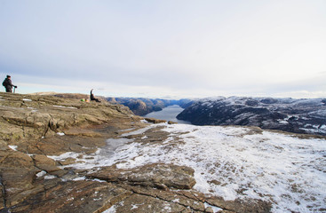 winter view of the preoklestolen and fjord