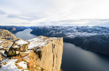 winter view of the preoklestolen in norway
