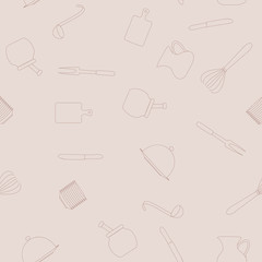 Set of Cookware items doodle icons. Seamless pattern