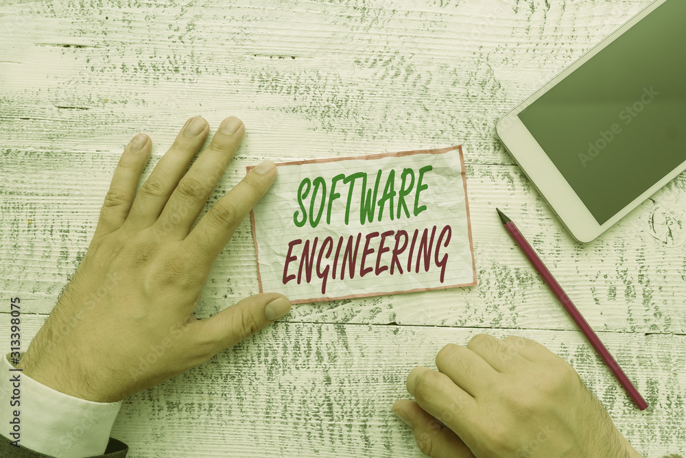 Poster conceptual hand writing showing software engineering. concept meaning apply engineering to the devel