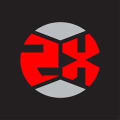 ZX Logo monogram with piece circle ribbon style on red colors and black background