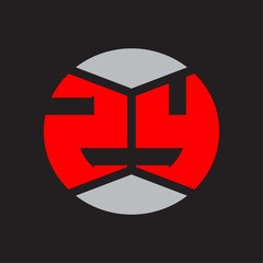 ZY Logo monogram with piece circle ribbon style on red colors and black background