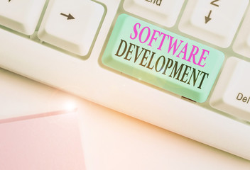 Conceptual hand writing showing Software Development. Concept meaning software is created using a...