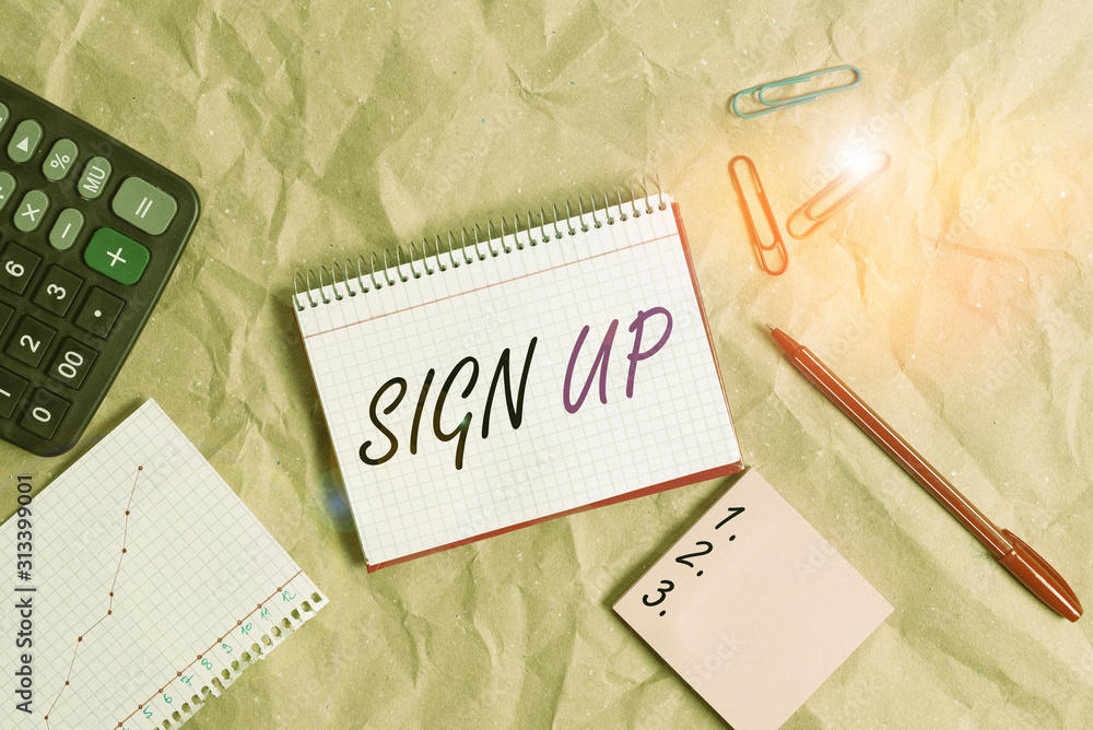 Poster conceptual hand writing showing sign up. concept meaning use your information to register in website
