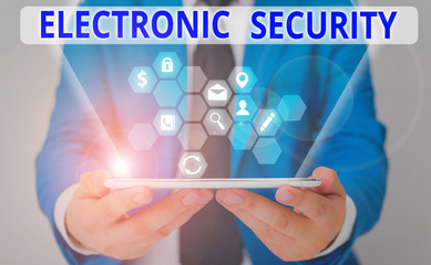 Word writing text Electronic Security. Business photo showcasing electronic equipment that perform security operations