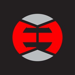 EF Logo monogram with piece circle ribbon style on red colors and black background