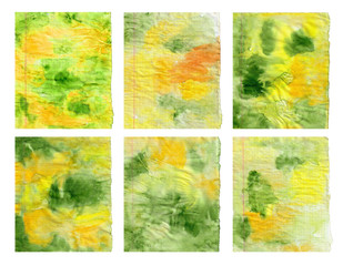 Collection of spring watercolor crumpled backgrounds. Set of abstract torn textures..