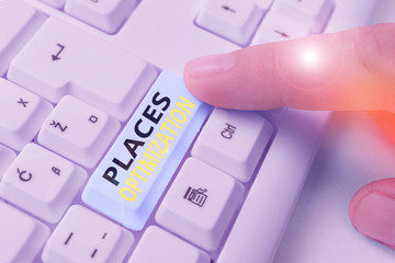 Writing note showing Places Optimization. Business concept for improve searching for something in a...
