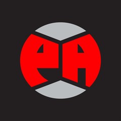 PA Logo monogram with piece circle ribbon style on red colors and black background
