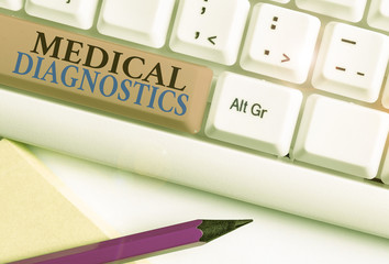 Conceptual hand writing showing Medical Diagnostics. Concept meaning a symptom or characteristic of...