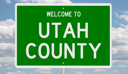 Rendering of a green 3d highway sign for Utah County