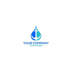 Anchor Water Logo Design Vector