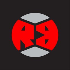 RB Logo monogram with piece circle ribbon style on red colors and black background