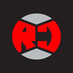 RC Logo monogram with piece circle ribbon style on red colors and black background