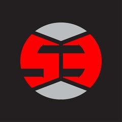 SE Logo monogram with piece circle ribbon style on red colors and black background