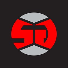SG Logo monogram with piece circle ribbon style on red colors and black background