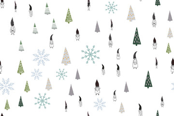Seamless pattern a smile cute kids gnomes and Christmas gifts can use for any purpose in holiday surface background design