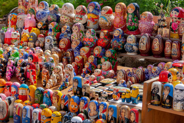 Fototapeta na wymiar Beautiful Set of Nesting Dolls or Matryoshka Russian Wooden Doll Souvenir