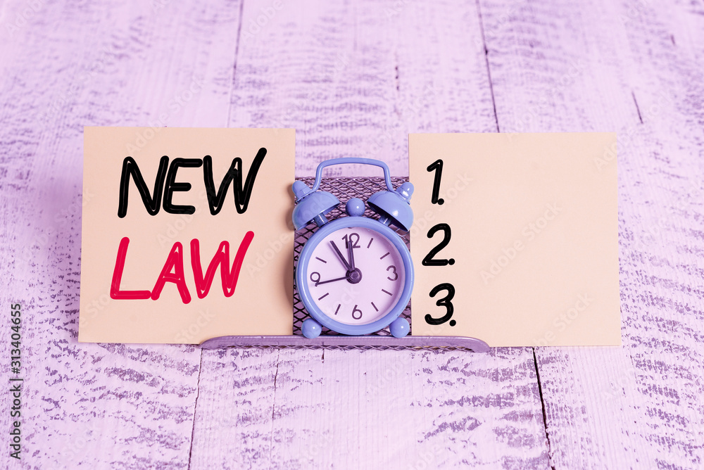 Poster text sign showing new law. business photo text system of rules that enforced through social or gover