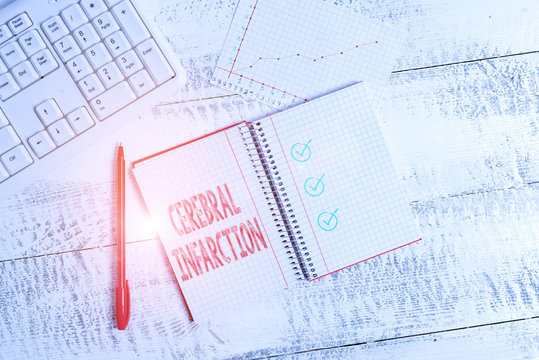 Conceptual Hand Writing Showing Cerebral Infarction. Concept Meaning Focal Brain Necrosis Due To Complete And Long Ischemia Papercraft Desk Square Spiral Notebook Office Study Supplies