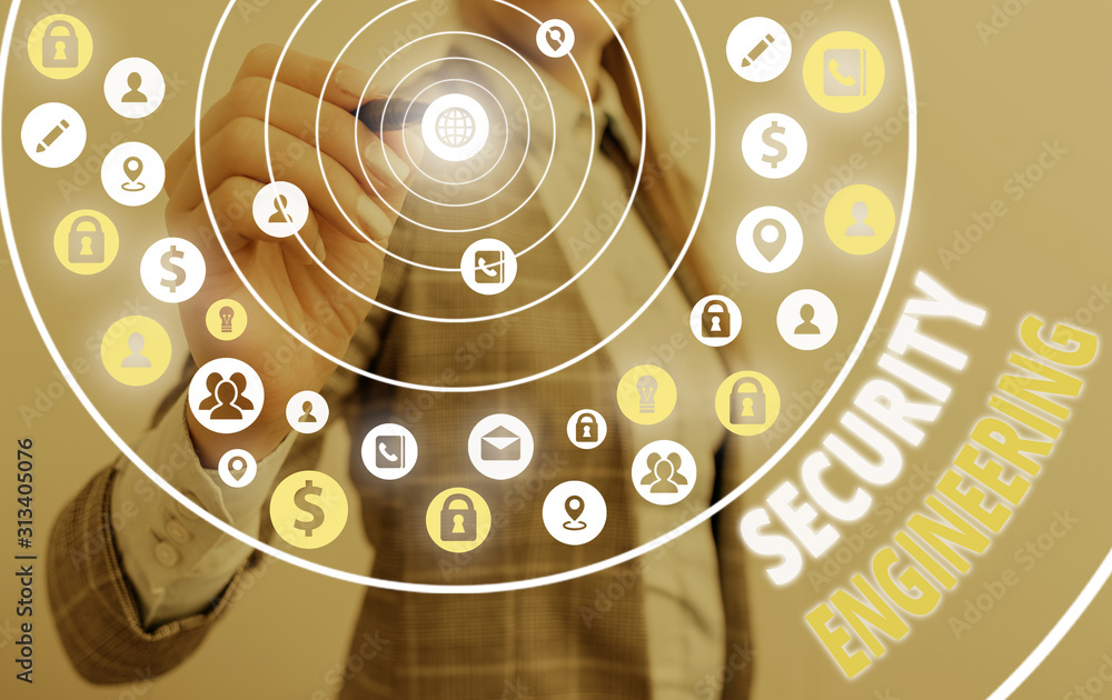 Aufkleber word writing text security engineering. business photo showcasing focus on the security aspects in t
