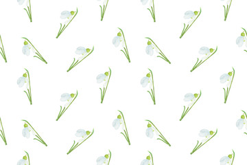 A repeat pattern of snowdrops, the first spring flowers