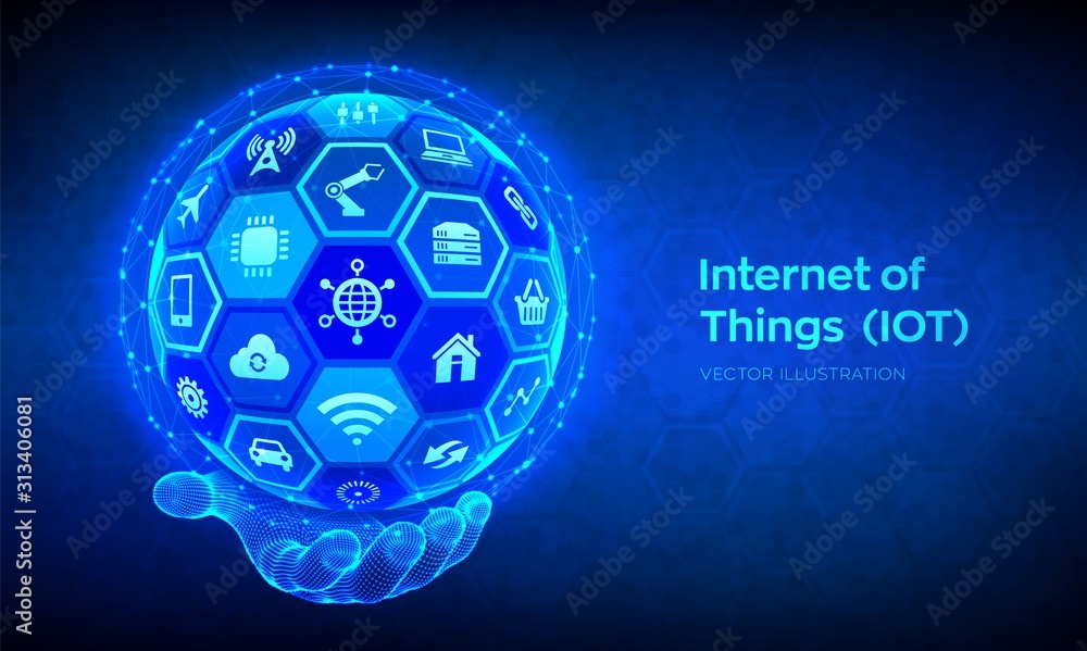 Poster iot. internet of things concept. everything connectivity device concept network, and business with i