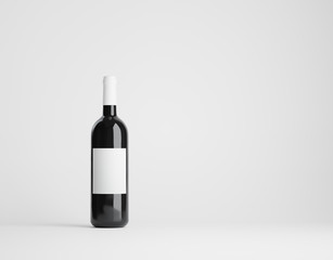 Single red wine bottle mockup over white. Label clipping path included. 3D render