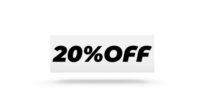 White twisted animated block with inscriptions on the faces: sale, 20% off. Сan be used in promotion video ads or seasonal discount information for any services  - Powered by Adobe