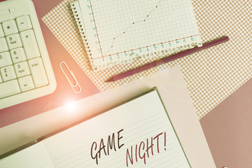 Text sign showing Game Night. Business photo showcasing usually its called on adult play dates like...