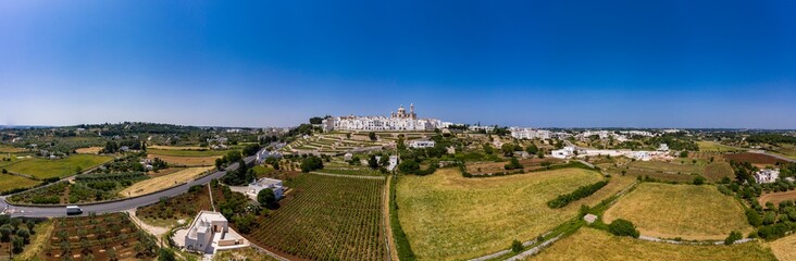 Aerial view ,neoclassical church of San Giorgio Martire, Locorotondo, Valle d’Itria, Apulia,...
