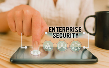 Conceptual hand writing showing Enterprise Security. Concept meaning decreasing the risk of...