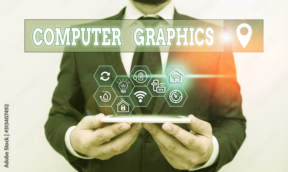 Fototapete writing note showing computer graphics. business concept for visual representations of data displaye
