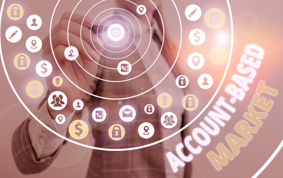 Word writing text Account Based Market. Business photo showcasing resources target a key group of specific accounts